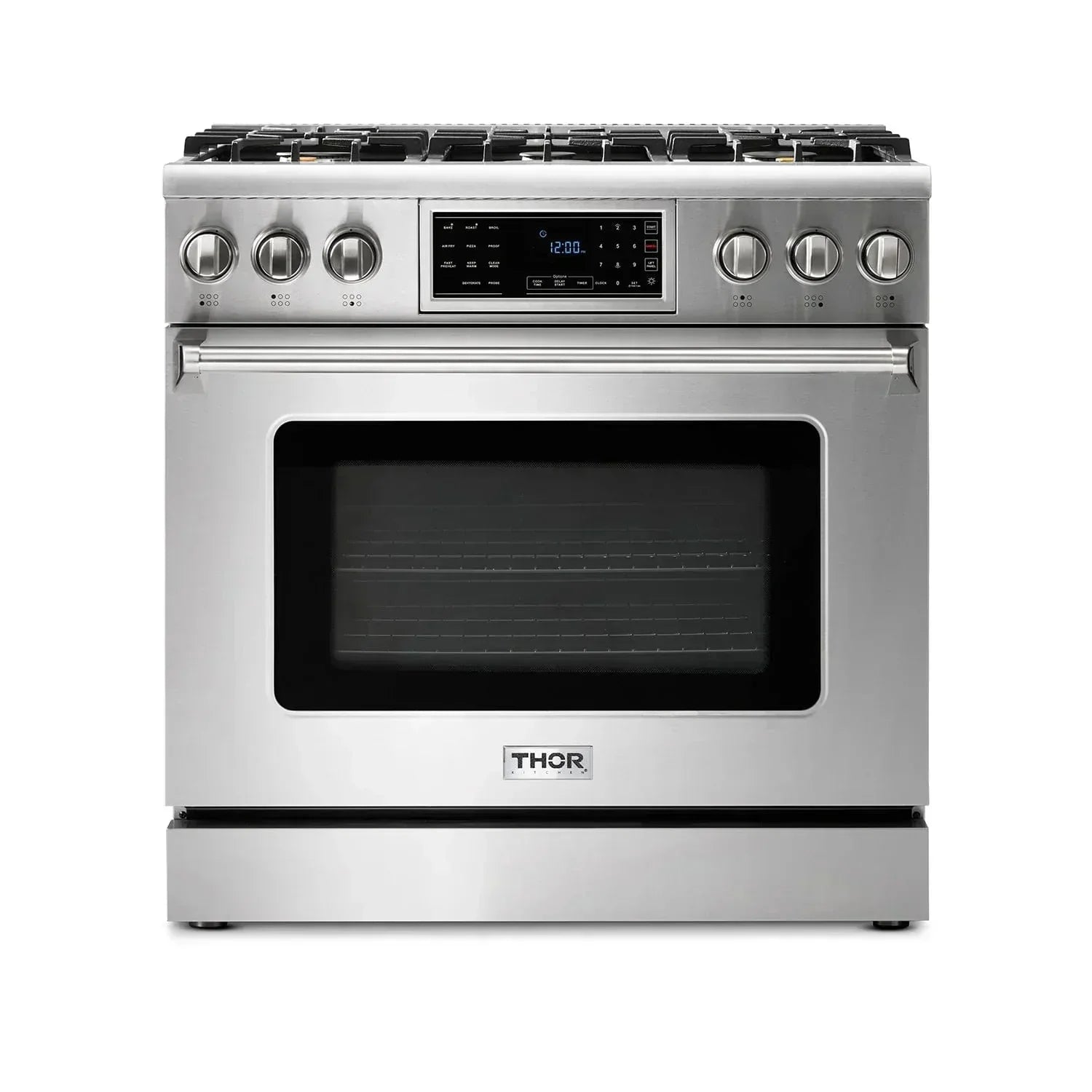 Thor Kitchen Appliance Package - 36 In. Gas Range, Range Hood, Microwave Drawer, Refrigerator with Water and Ice Dispenser, Dishwasher, Wine Cooler, AP-TRG3601LP-C-10