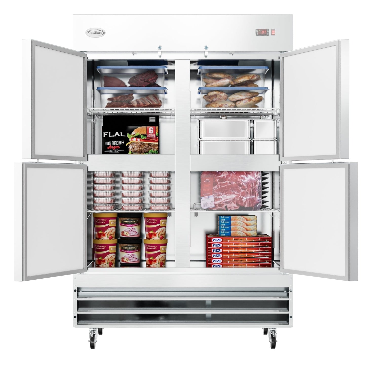 KOOLMORE 54 in. Commercial Stainless Steel Solid Half Door Reach-In Freezer, 47 cu. ft.  - RIF-2D-SSHD