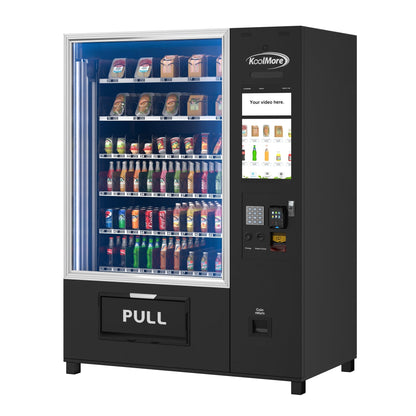 KOOLMORE KMVMRWT66EBR Snack Vending Machine with 21.5 Inch Touch Display, 66 Slots and Elevator-Lift Dispensing System, Refrigerated, Bill Acceptor and Credit Card Reader, Wifi and 4G Connectivity in Black  - KM-VMRWT-66EBR