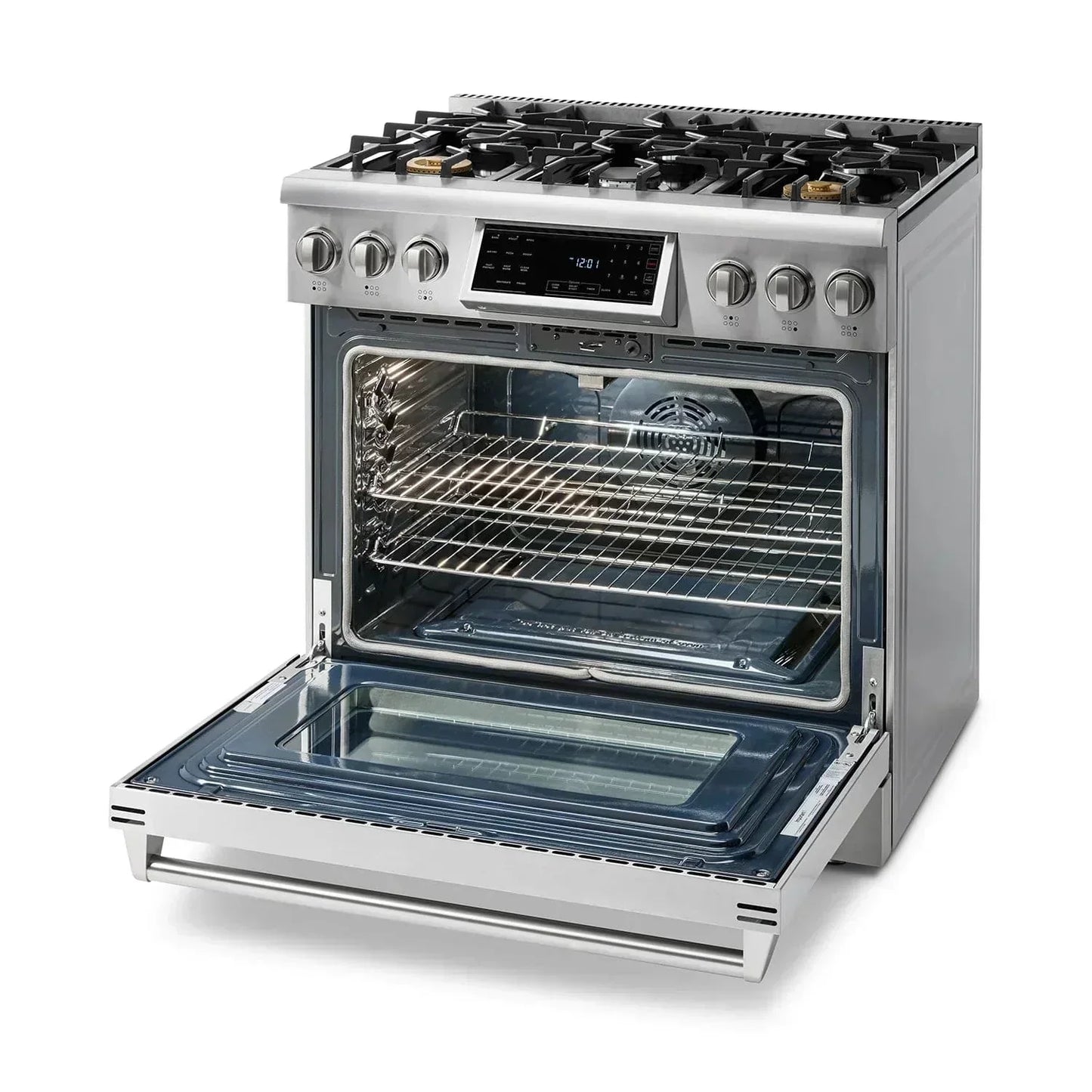 Thor Kitchen Appliance Package - 36 In. Gas Range, Range Hood, Refrigerator with Water and Ice Dispenser, Dishwasher, Wine Cooler, AP-TRG3601-C-8