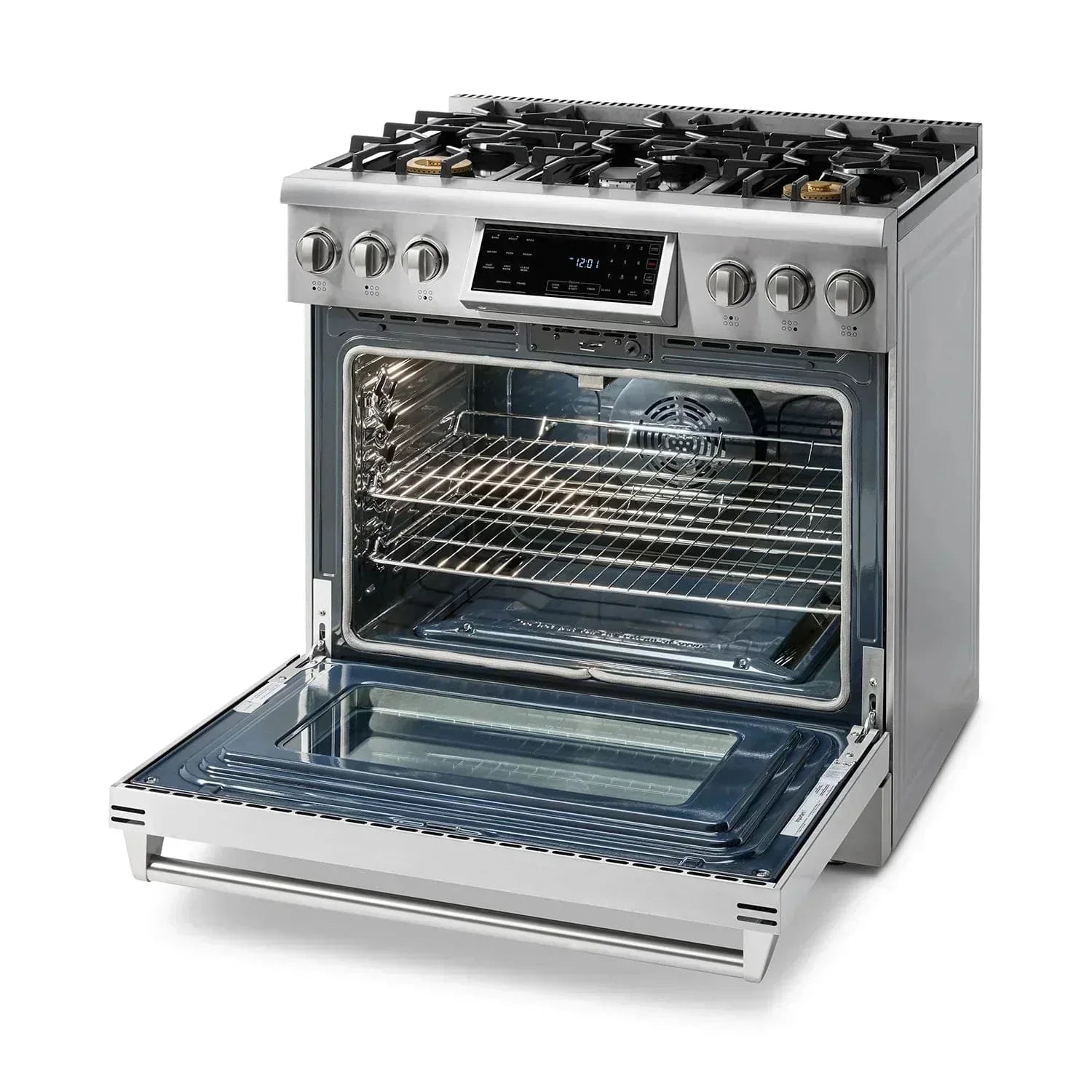 Thor Kitchen Appliance Package - 36 In. Gas Range, Range Hood, Refrigerator with Water and Ice Dispenser, Dishwasher,AP-TRG3601-C-7