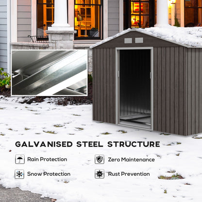 Outsunny EverBase 9' x 6' Outdoor Storage Shed with Foundation Kit, Double Lockable Door & Air Vents, Gray - 845-031GY