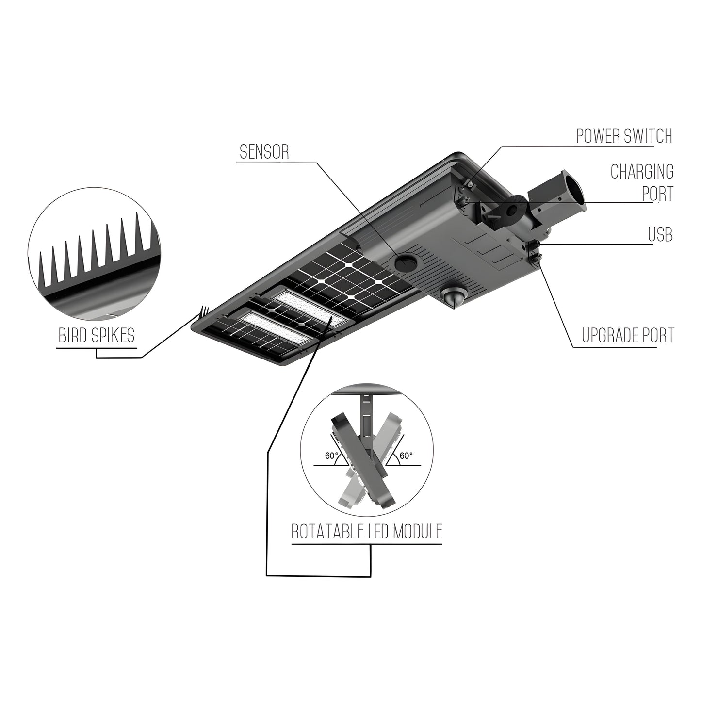 AVS Energy Solar LED Street Light 30 Watt 6091 Lumens 5000K Smart Street Light Parking Lot Light Solar All in One Street Light  - AVS-AI1SE-30W
