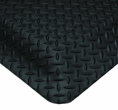 Wearwell Diamond-Plate SpongeCote UltraSoft Mat, 3' Width x 10' Length x 15/16" Thickness, Black - 414.1516x3x10BK
