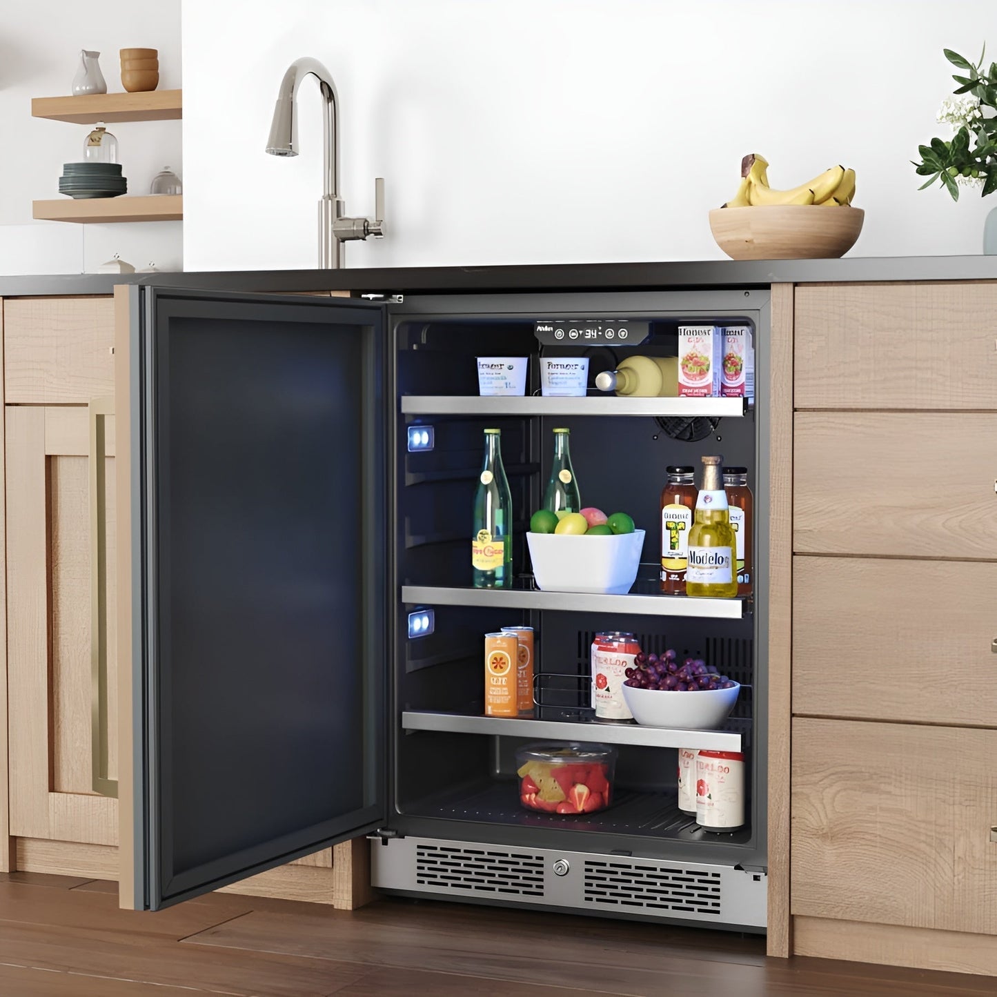 Avallon 24 Inch Wide 140 Can Energy Efficient Beverage Center with LED Lighting, Double Pane Glass, Touch Control Panel and Left Swing Door - ABR242PRGLH