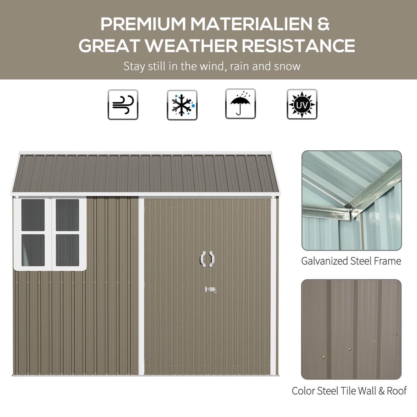 Outsunny 8' x 5.5' Extra Large Garden Shed, Tool Storage with Window, Metal Sloped Roof, Gray - 845-331V01GY
