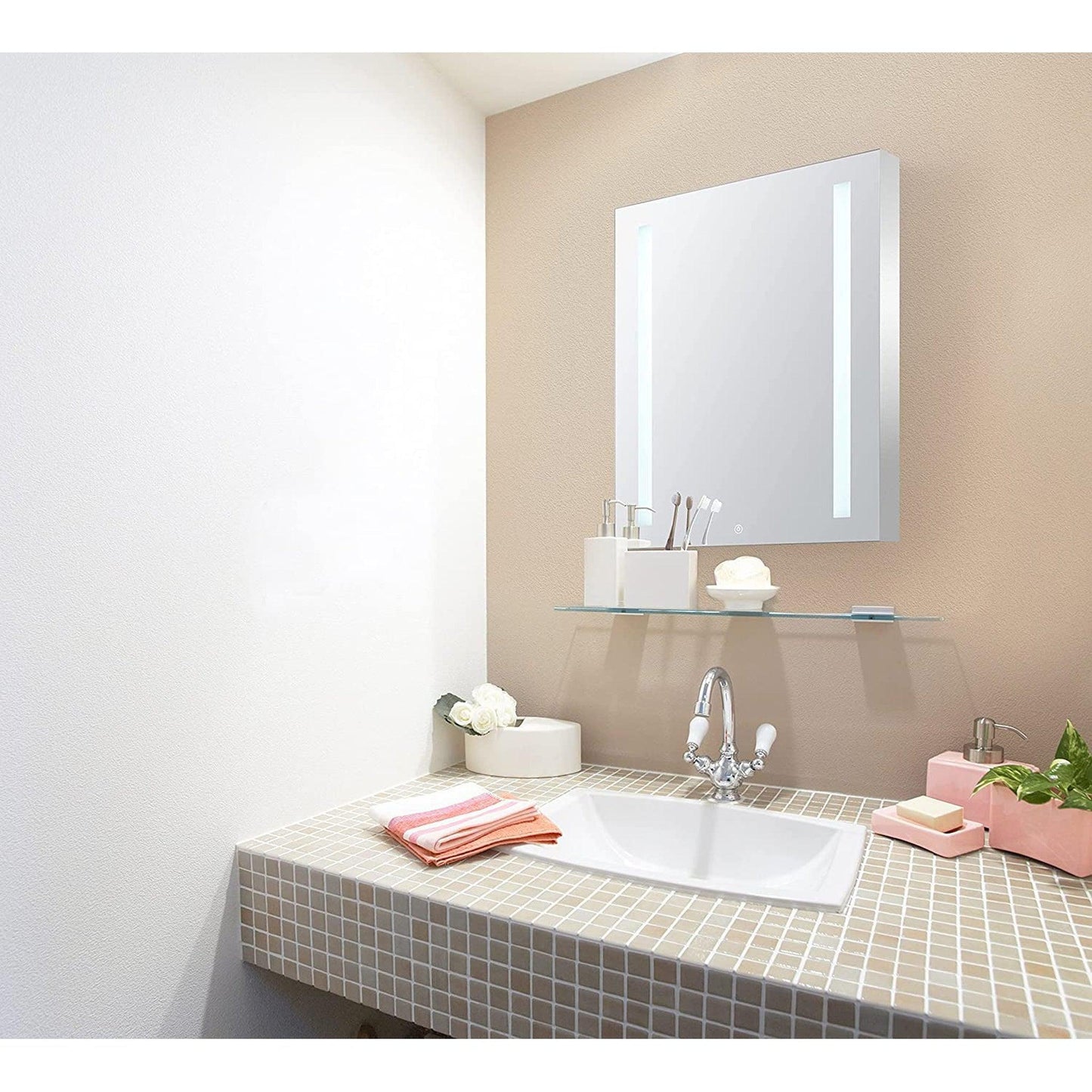 Aquadom Royale Basic 30" x 30" Single View Right Hinged Recessed or Surface Mount Medicine Cabinet With LED Lighting, Touch Screen Button, Dimmer - RB-3030-N