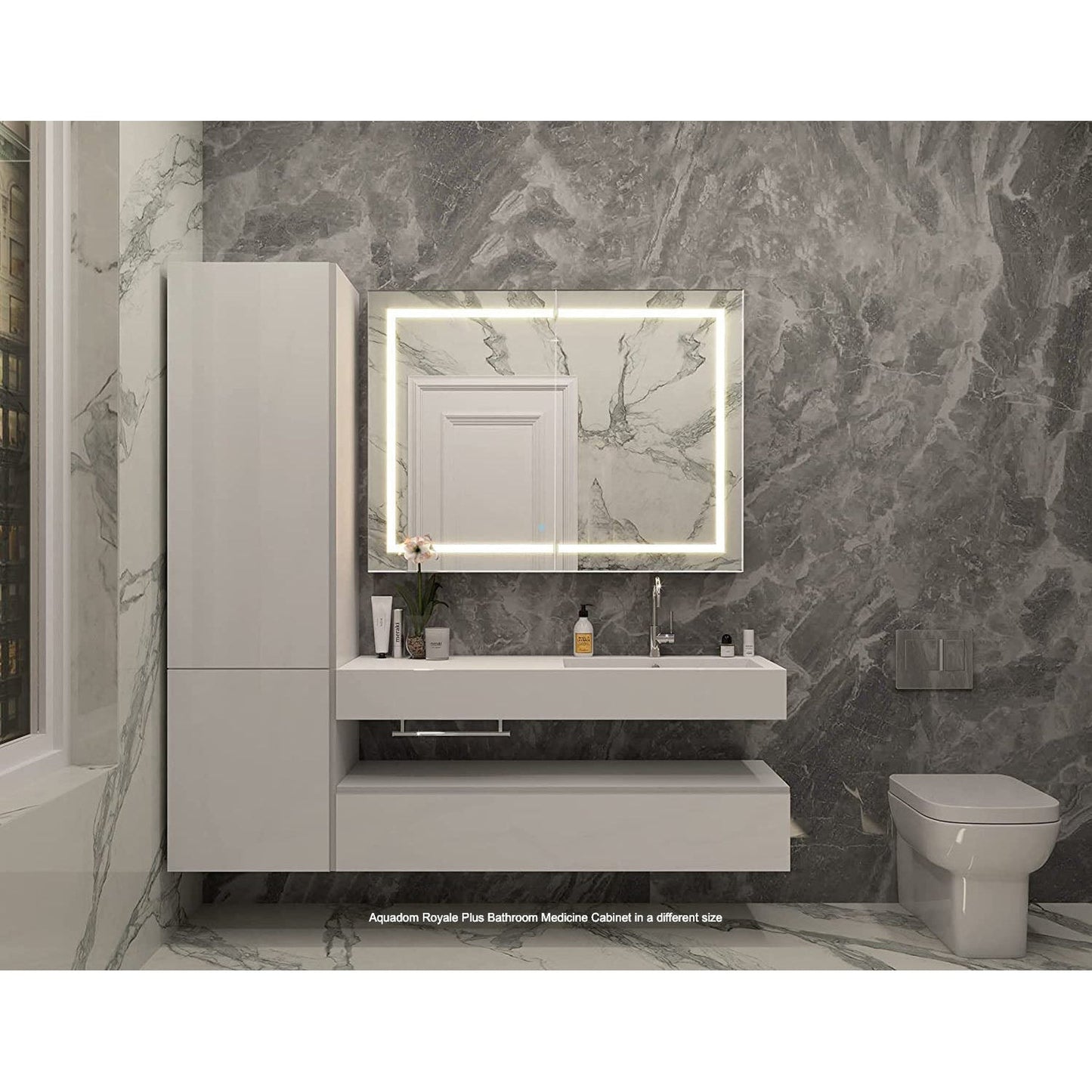 Aquadom Royale Plus 36" x 30" Rectangle Recessed or Surface Mount Bi-View LED Lighted Bathroom Medicine Cabinet With Defogger, Electrical Outlet, Magnifying Mirror - RP-3630-N