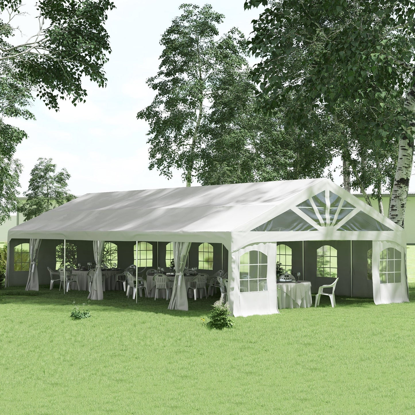Outsunny 19.5' x 39' Large Sun Shade Canopy Tent for Parties, Weddings, BBQ, White - 84C-512V00WT