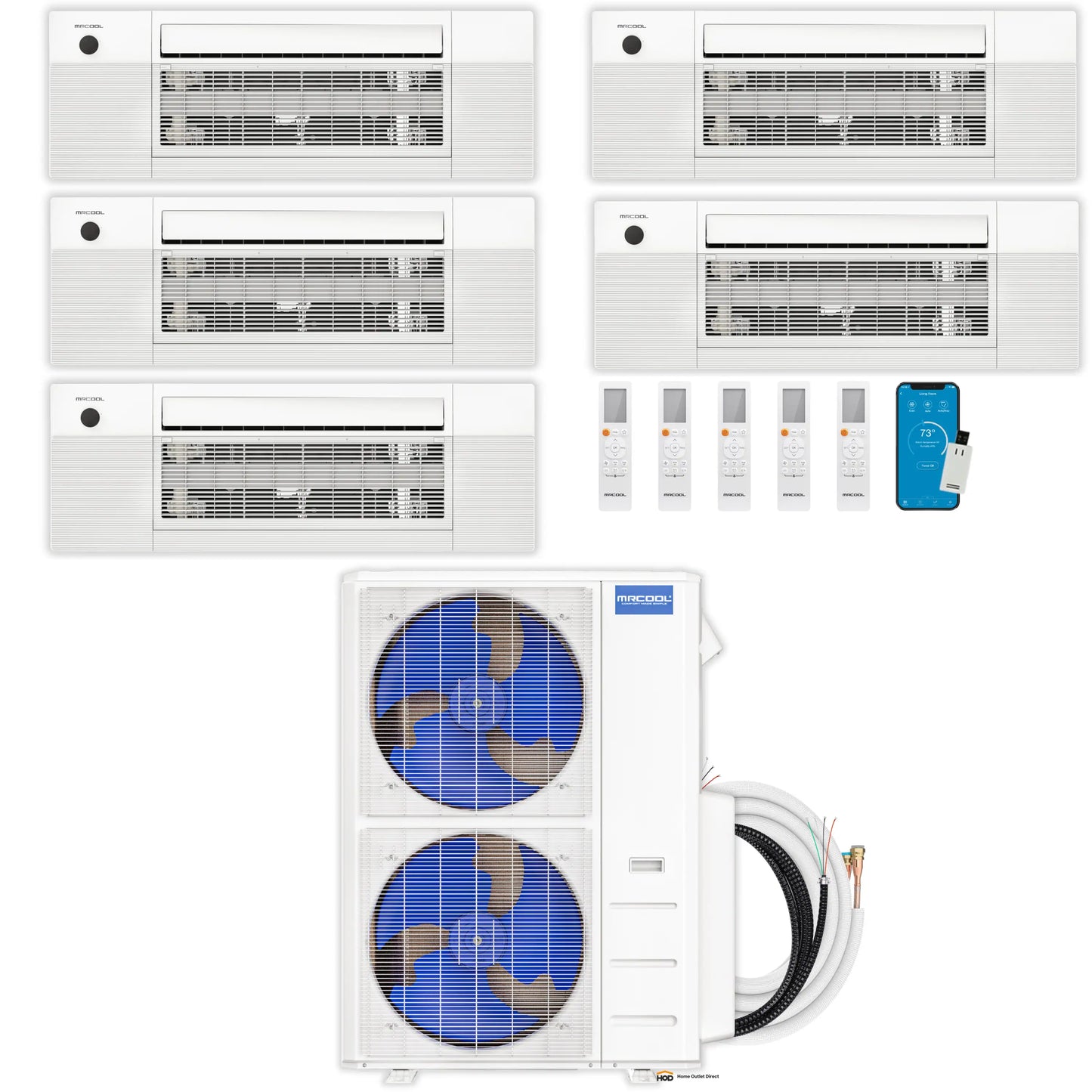 MRCOOL DIY 5th Gen Mini Split - 5-Zone 55,000 BTU Ductless Air Conditioner and Heat Pump Condenser with 12K + 12K + 9K + 9K + 6K Ceiling Cassette Air Handlers