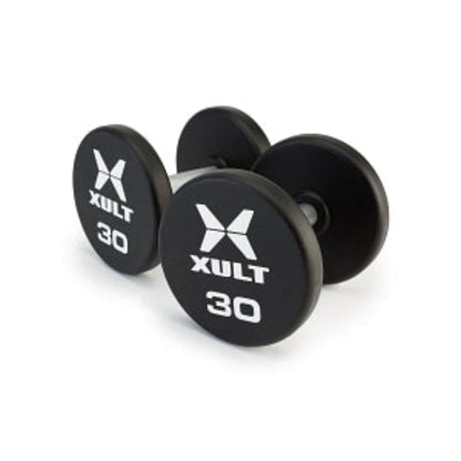 Johnson Health Tech XULT Urethane Round Dumbbells - XULT Urethane Round Dumbbell Set, Black Plus, 175 lb. - XT-155SETURE-RND-P