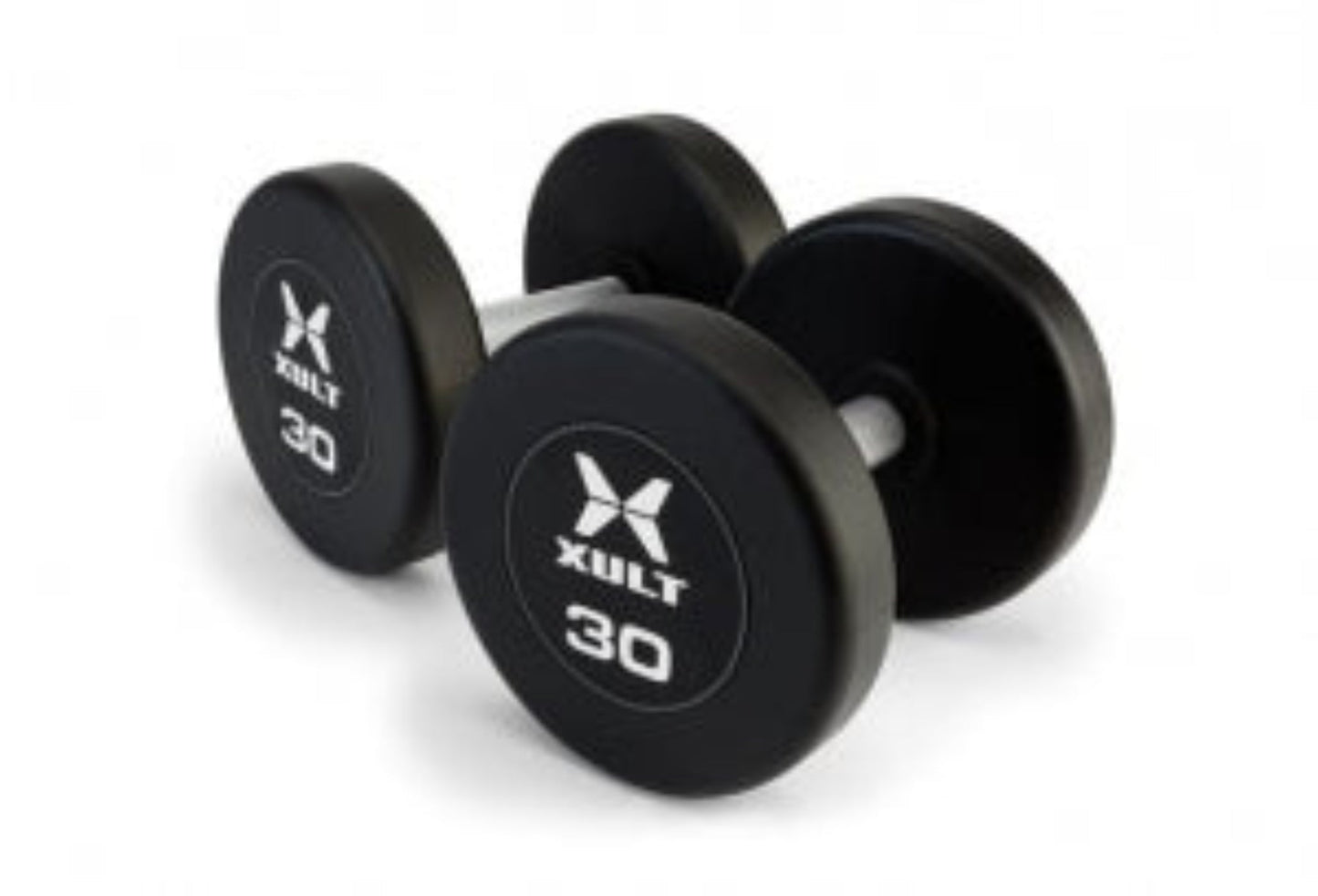Johnson Health Tech XULT Urethane Round Dumbbells - XULT Urethane Round Dumbbell Pair, Black, 95 lb. - XT-095URE-RND