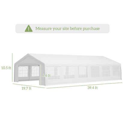 Outsunny 20' x 40' Heavy-duty Party & Wedding Tent with Sidewalls, White - 84C-020
