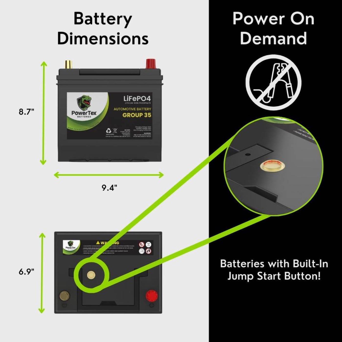 PowerTex 2013 Subaru XV Crosstrek Car Battery BCI Group 35 / Q85 Lithium LiFePO4 Automotive Battery - PTLG35-406