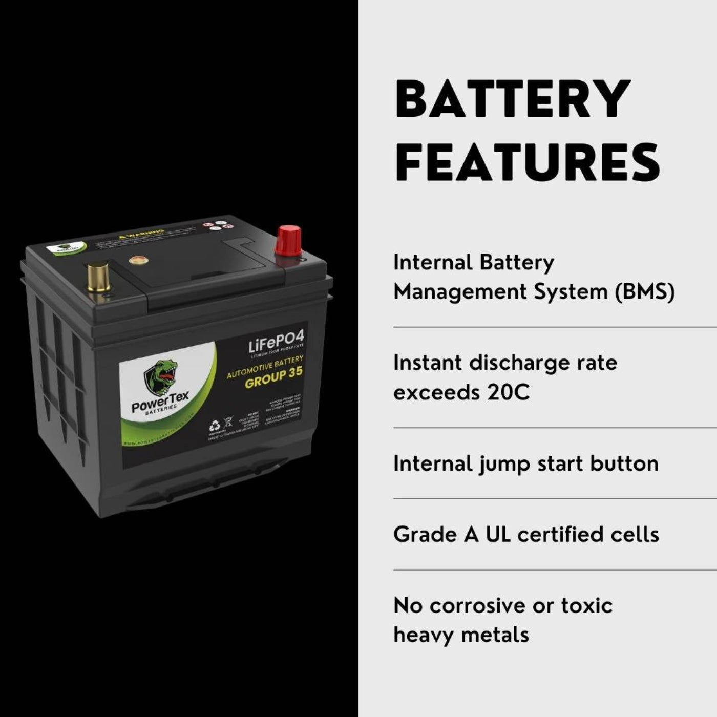 PowerTex 2016 Nissan Frontier Car Battery BCI Group 35 / Q85 Lithium LiFePO4 Automotive Battery - PTLG35-261
