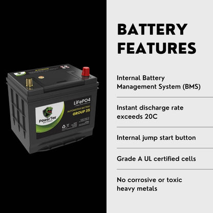 PowerTex 2004 Infiniti FX35 Car Battery BCI Group 35 / Q85 Lithium LiFePO4 Automotive Battery - PTLG35-78