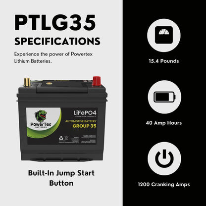 PowerTex 2005 Toyota Solara Car Battery BCI Group 35 / Q85 Lithium LiFePO4 Automotive Battery - PTLG35-499