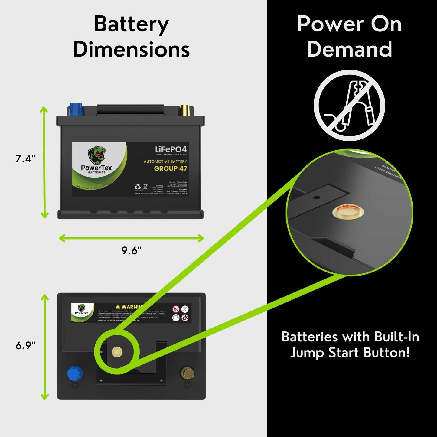 PowerTex 2011 Mini Cooper Countryman Car Battery BCI Group 47 H5 Lithium LiFePO4 Replacement Automotive Battery - PTLG47-458