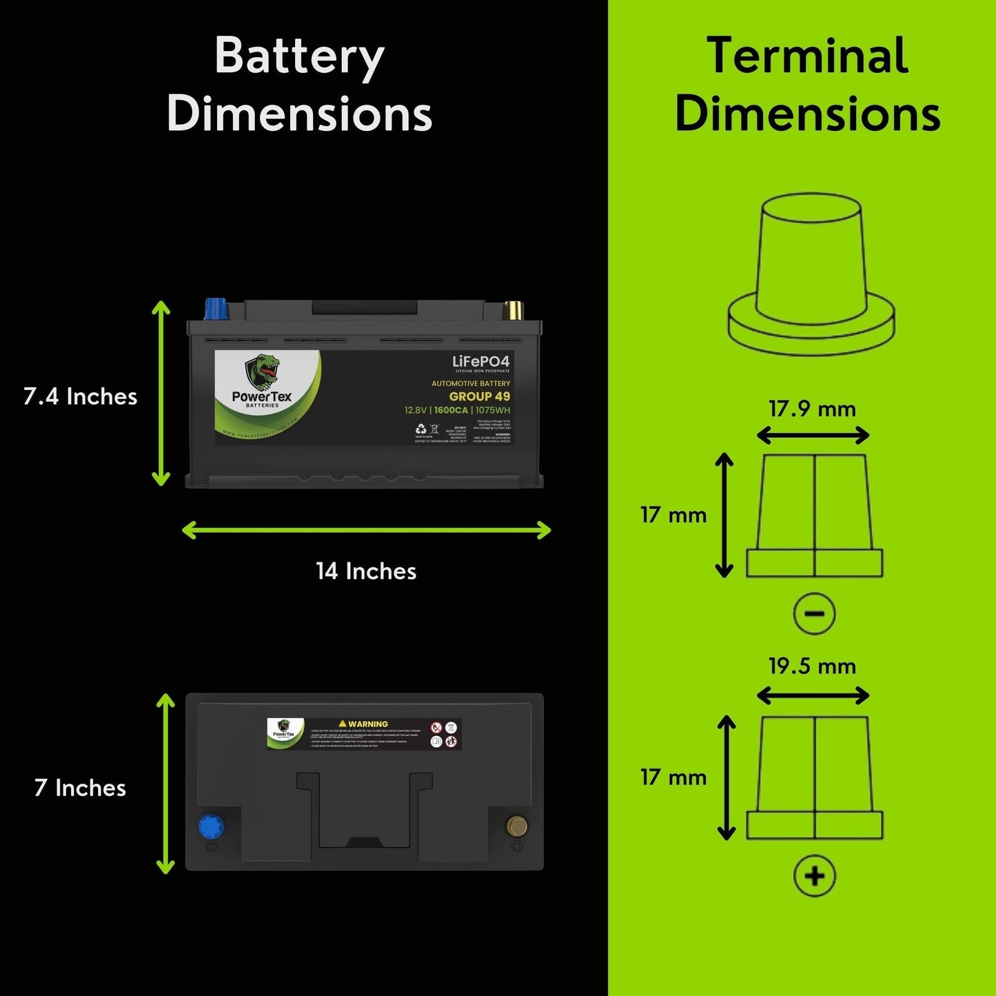 PowerTex 2013 Aston Martin Rapide Car Batteries BCI Group 49 / H8 Lithium LiFePO4 Automotive Battery - PTLG49-24