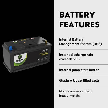 PowerTex 2009 Audi A4 Quattro Car Battery BCI Group 49 / H8 Replacement Lithium LiFePO4 Automotive Battery - PTLG49-281