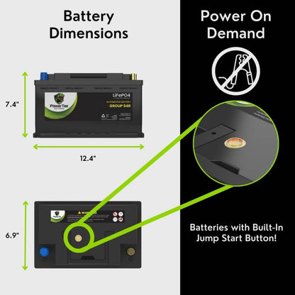 PowerTex 2017 Infiniti QX30 Car Battery BCI Group 94R / H7 Lithium LiFePO4 Automotive Battery - PTLG94R-888