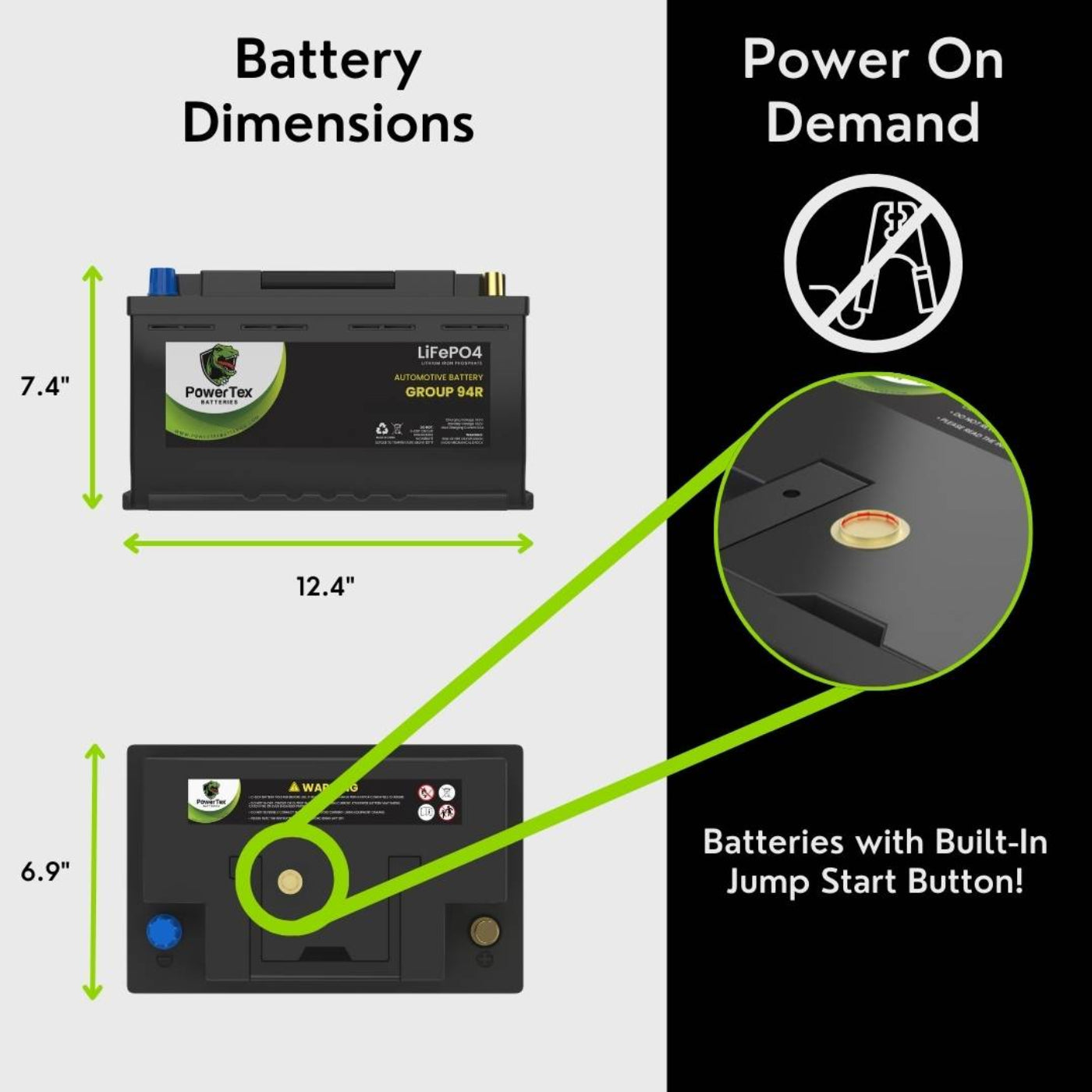 PowerTex 2018 Mercedes-Benz C63 AMG Car Battery BCI Group 94R / H7 Lithium LiFePO4 Automotive Battery - PTLG94R-1043