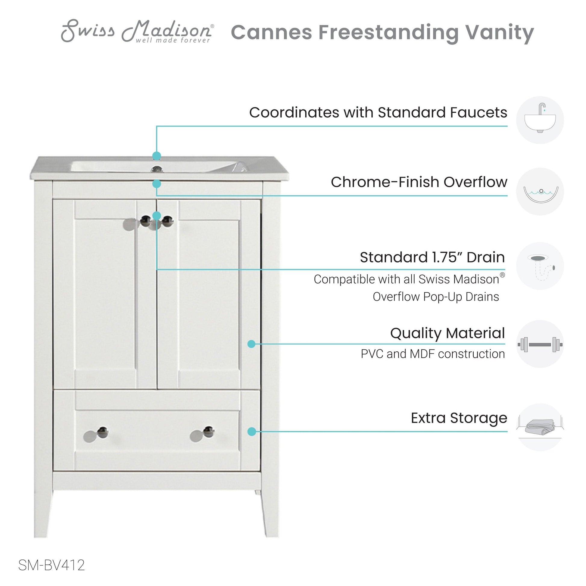Swiss Madison Cannes 24" Bathroom Vanity in White - SM-BV412 - Backyard Provider