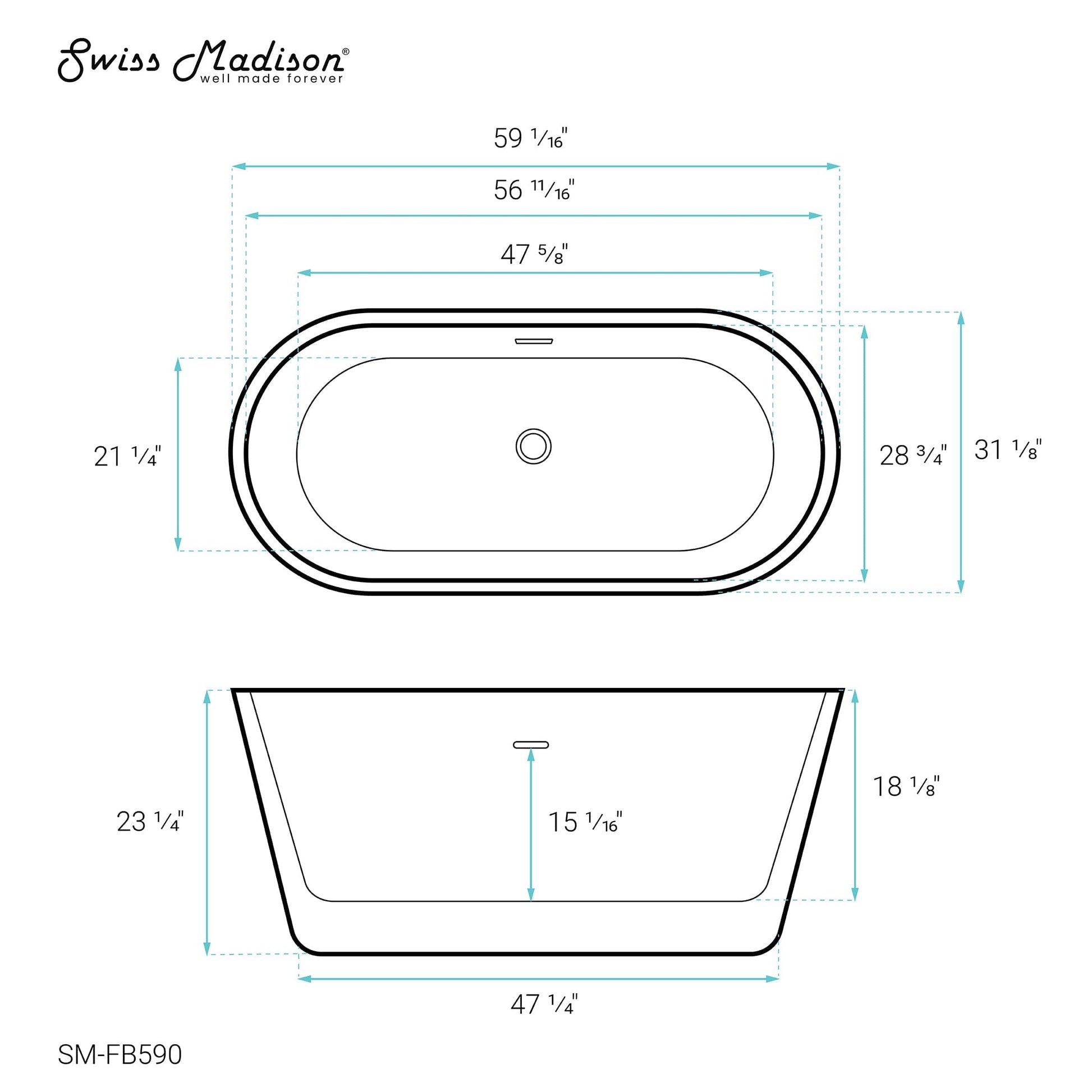Swiss Madison Claire 60" Freestanding Bathtub - SM-FB590 - Backyard Provider
