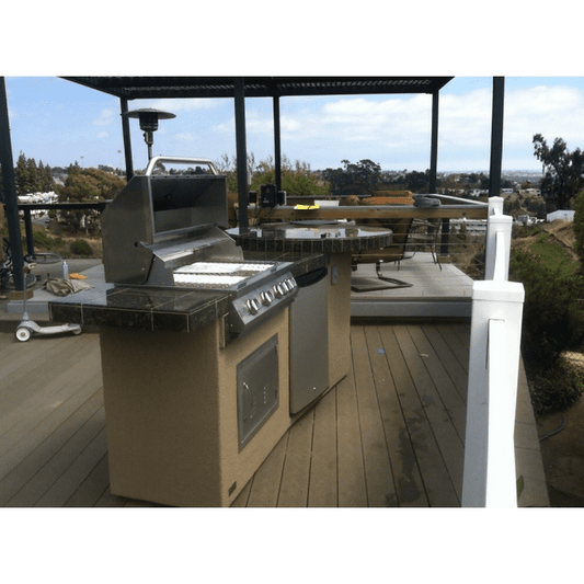 Kokomo Fire 9' BBQ Island with 4 foot Round Bar and 4 Burner Built In BBQ Grill