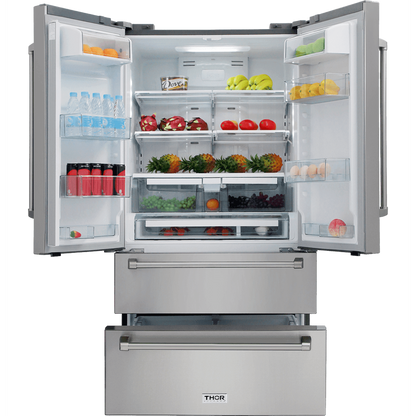 Thor Kitchen Appliance Package - 36 in. Electric Range, Range Hood, Microwave Drawer, Refrigerator, Dishwasher, AP-HRE3601-7