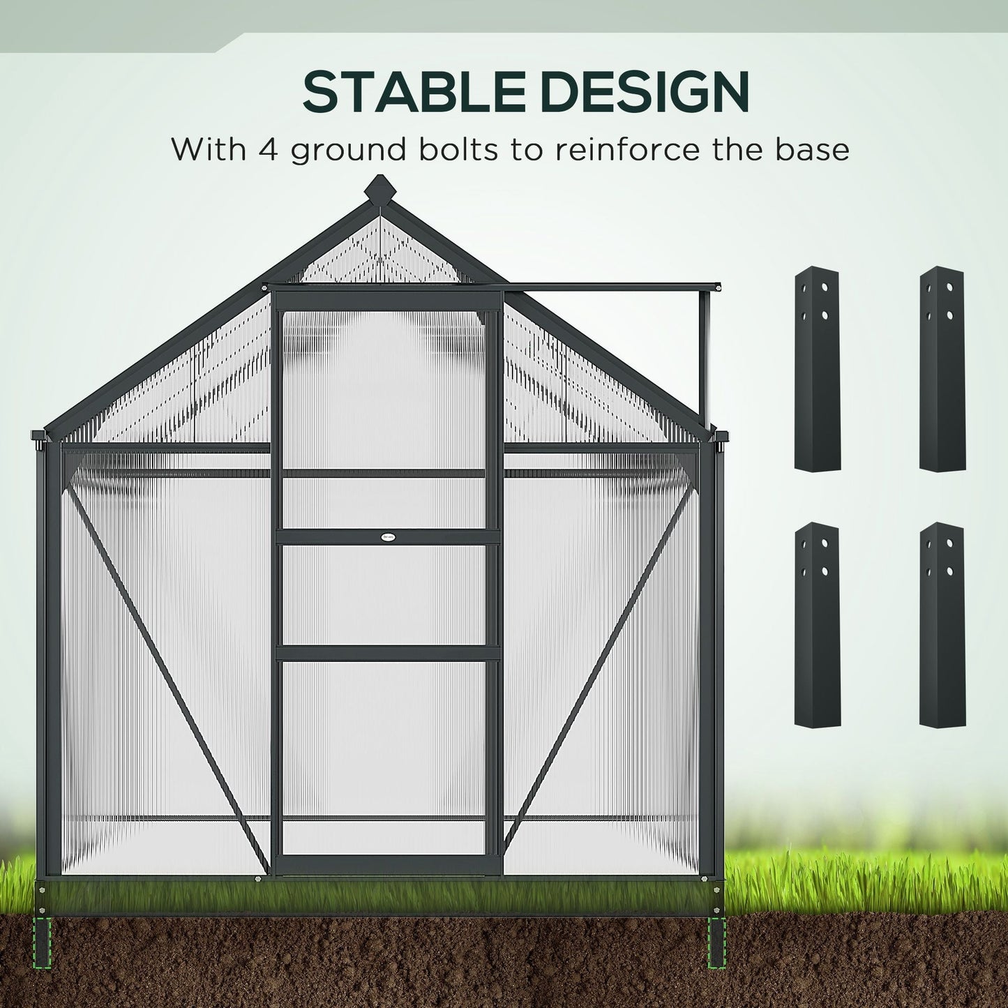 Outsunny 6' x 6' Polycarbonate Greenhouse with Rain Gutter and Roof Vent for Outdoor Garden, Gray - 845-058GY