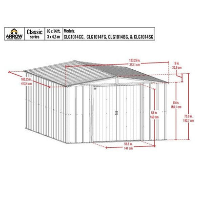 Arrow | Classic Steel Storage Shed, 10x14 ft., Charcoal CLG1014CC