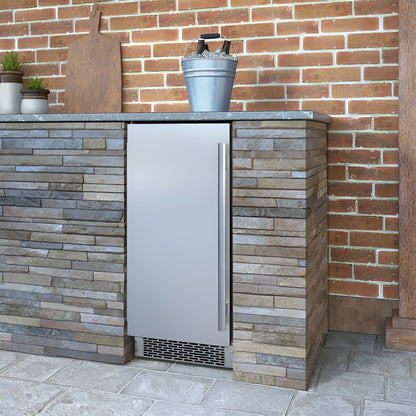 Avallon Inch Wide 26 Lbs. Built-In / Free Standing Outdoor Ice Maker with 56 Lbs. Daily Ice Production and Factory Installed Pump - AIMG151PSSOLH15