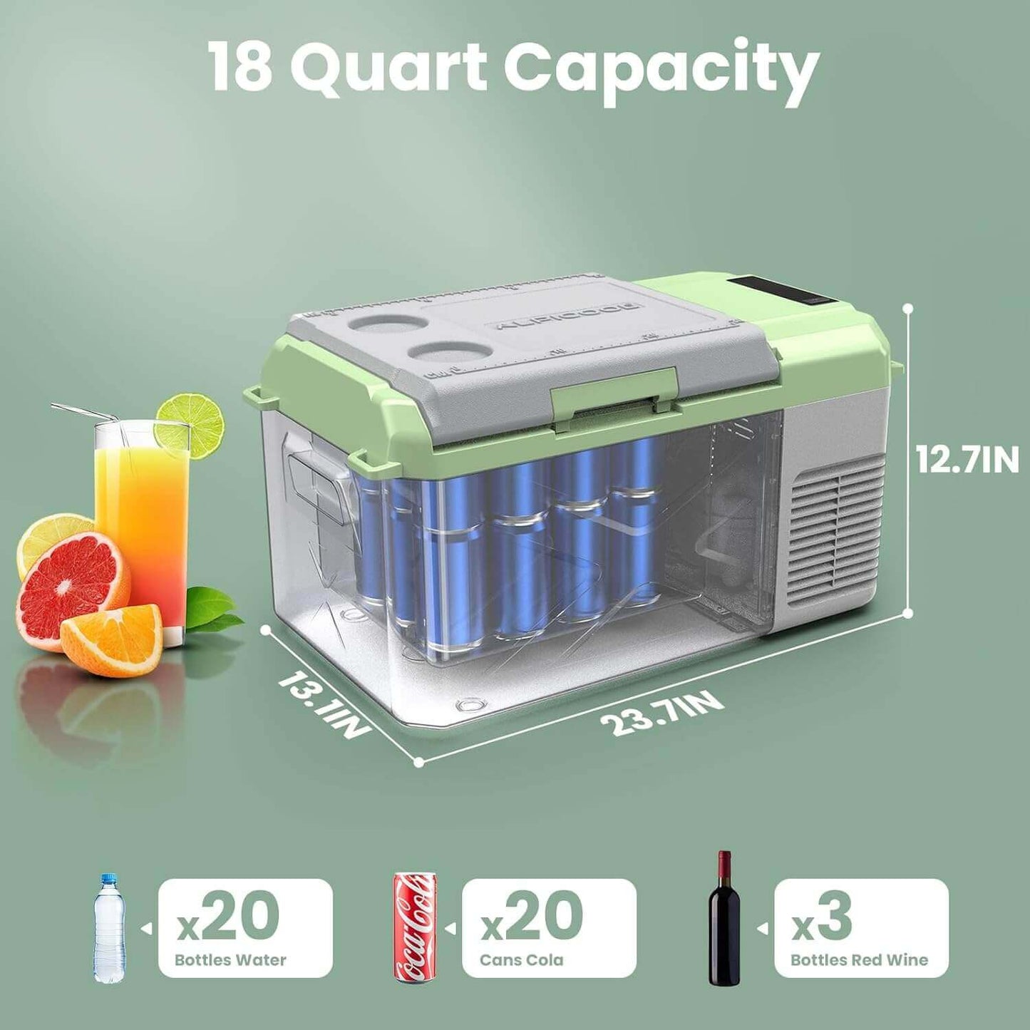 BODEGACOOLER 12 Volt Car Refrigerator 18qt Electric Cooler - X18-BK