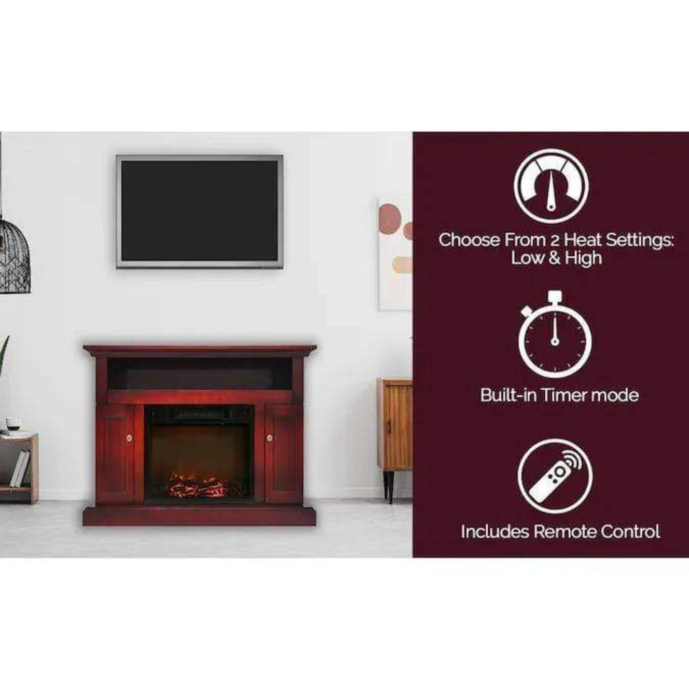 Cambridge Sorrento Electric Fireplace with an Enhanced Log Display and 47 In. Entertainment Stand in Cherry - CAM5021-2CHRLG2