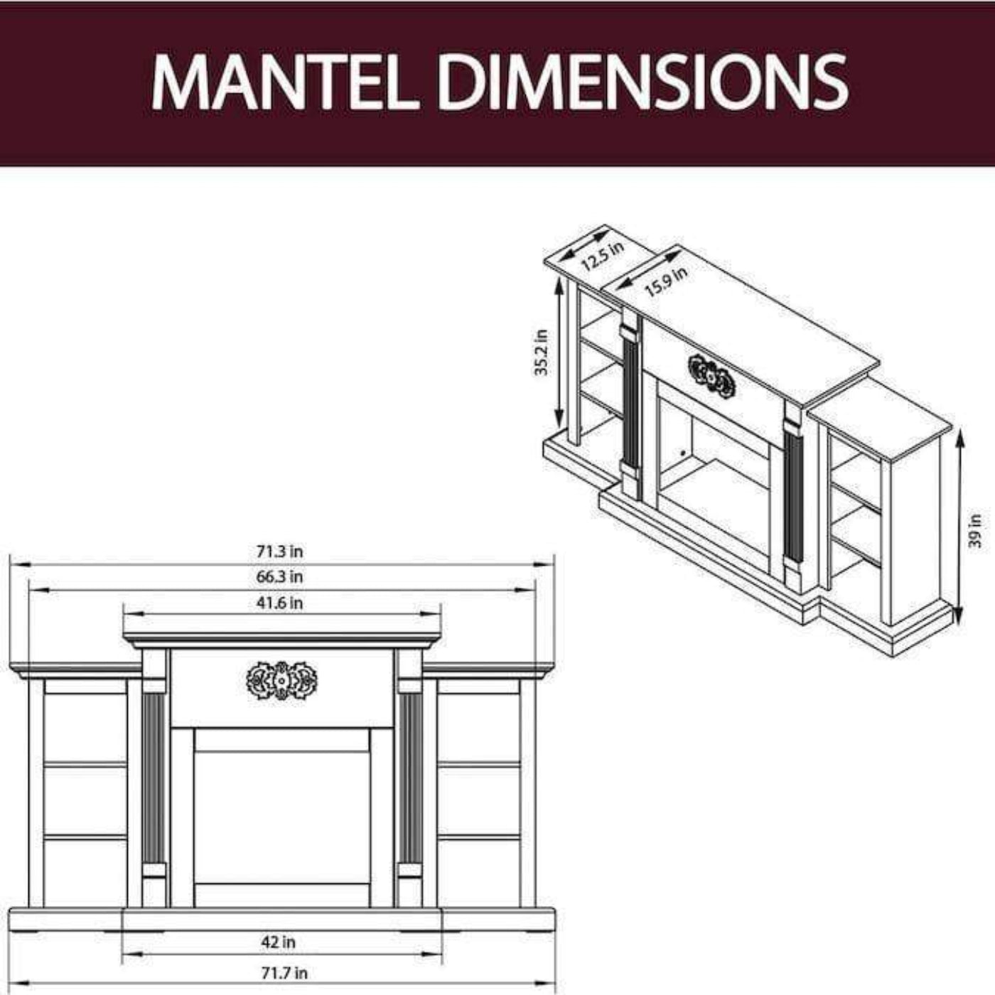 Cambridge Sanoma 72 In. Electric Fireplace in Cherry with Bookshelves and Enhanced Log Display - CAM7233-1CHRLG2