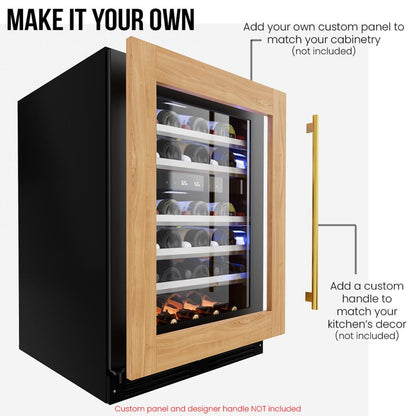 XO APPLIANCE XOU24WDZGOR 24" Wine Cooler, Dual Zone Panel Ready Glass, Right Hinge Custom Panel Ready - XOU24WDZGOR