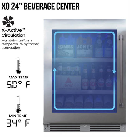 XO APPLIANCE XOU24BCGSR 24" Beverage Center, in Stainless Steel Glass, Right Hinge in Stainless Steel - XOU24BCGSR