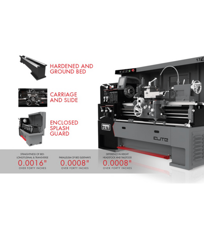 JET Elite Lathe E-1440VS with Newall DP700 DRO with Taper Attachment and Collet Closer - JT9-892472