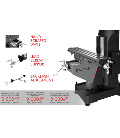 JET Elite ETM-949 Mill with X, Y, Z-Axis JET Powerfeeds and USA Made Air Draw Bar - JT9-894108