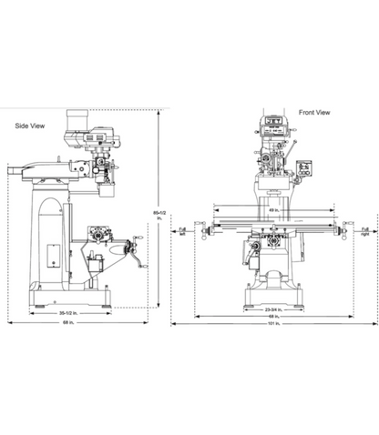 JET Elite ETM-949 Mill with 2-Axis ACU-RITE 303 DRO and X, Y-Axis JET Powerfeeds - JT9-894133
