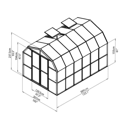 Palram - Canopia | Grand Gardener Greenhouse Kit - 8 Ft Wide - Green - 0.8mm Clear Polycarbonate Glazing - HG7208C