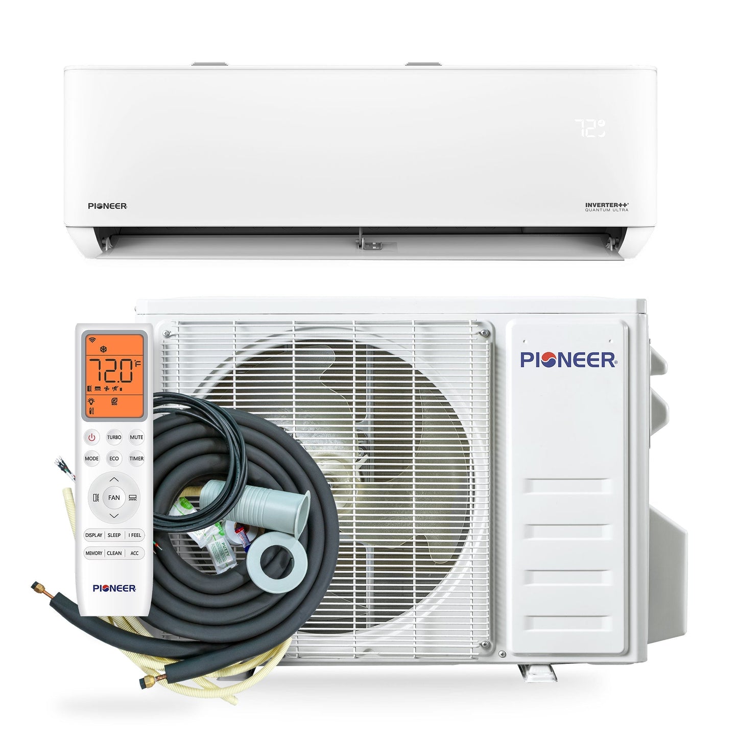 Pioneer Quantum Ultra 9,000 BTU 23 SEER2 230V High-Wall Ductless Energy-Star Mini-Split Air Conditioner Inverter Heat Pump Full Set - WYT009GLSI24RL-10S